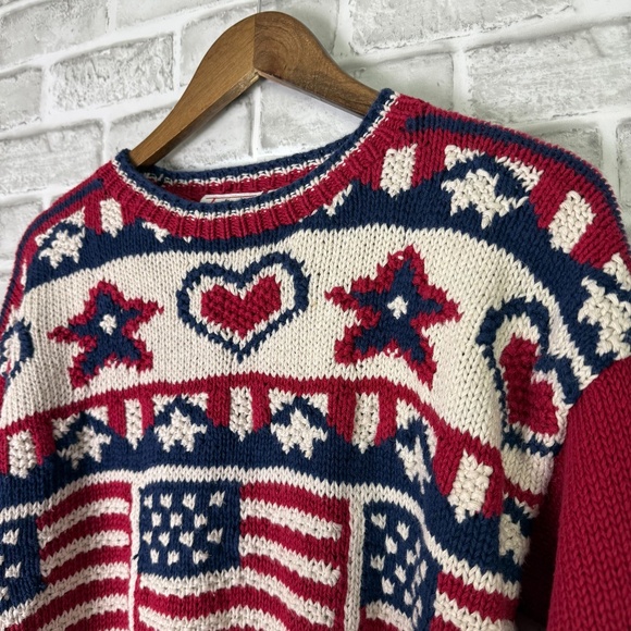 Talbots Patriotic USA Heavy Ramie Knit Crew Neck Pullover Sweater Womens Small - Picture 2 of 7